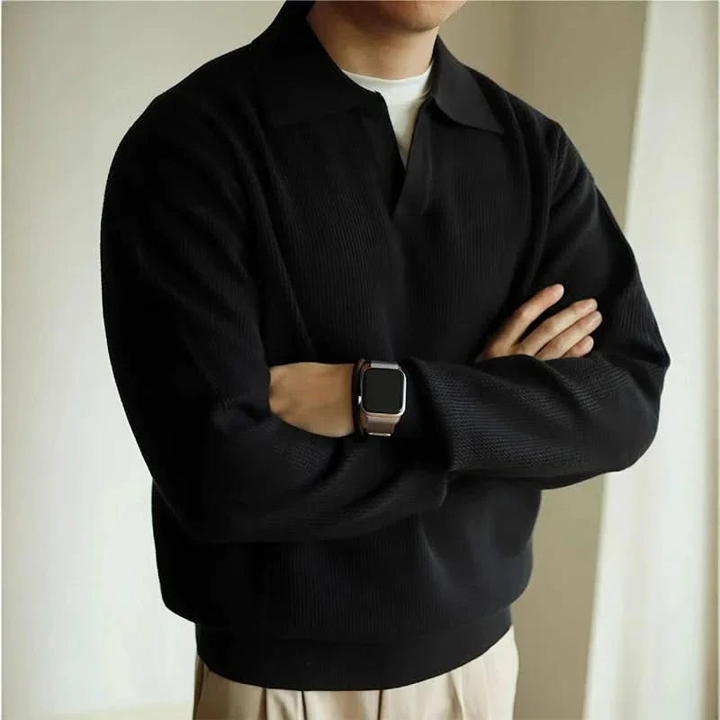 Men's collared long sleeve knit polo shirt