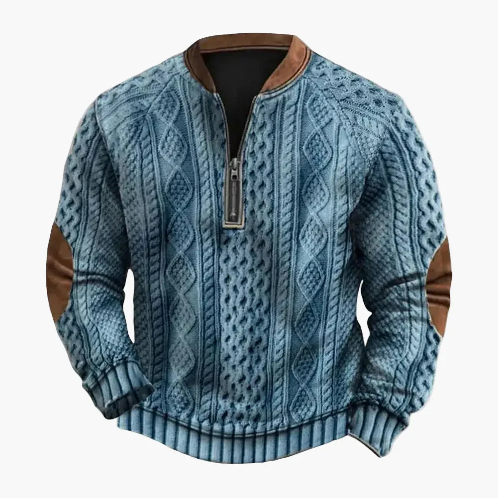 Men's textured quarter-zip sweater with stand collar