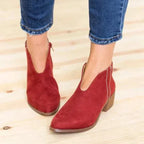 Women's leopard print ankle boots with side zipper and low block heel