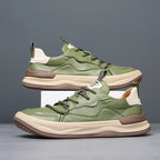 Low-top panelled lace-up trainers with contrasting sole and pull tabs