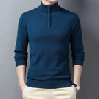 Men's half-zip mock neck jumper with long sleeves and ribbed trims