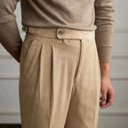 Women's pleated wide-leg corduroy trousers with high waist