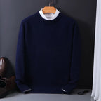 Men's plain crew neck sweater with long sleeves and ribbed trims