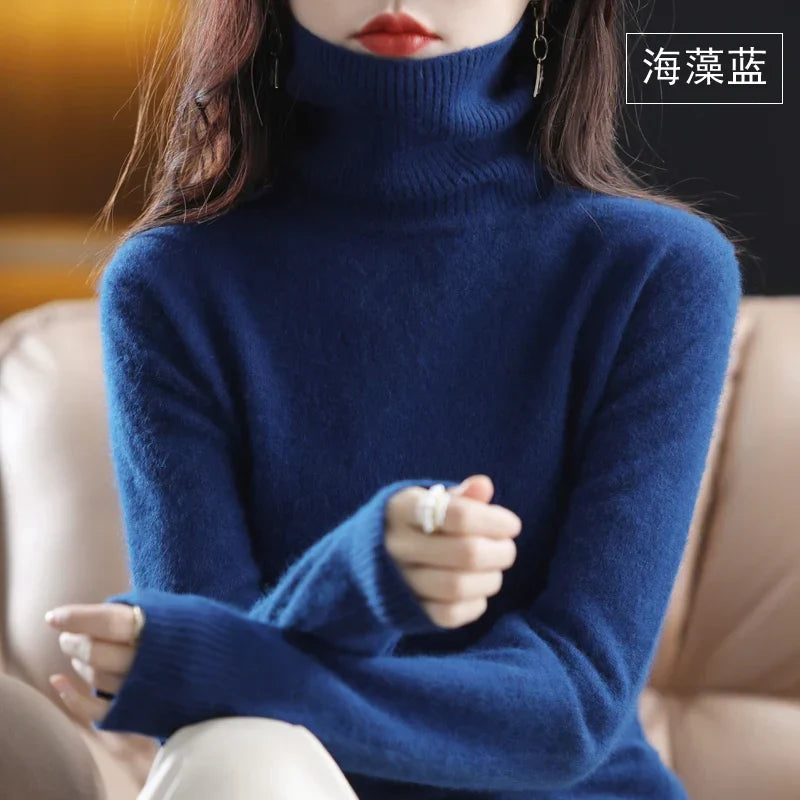 Women's long-sleeve ribbed turtleneck sweater