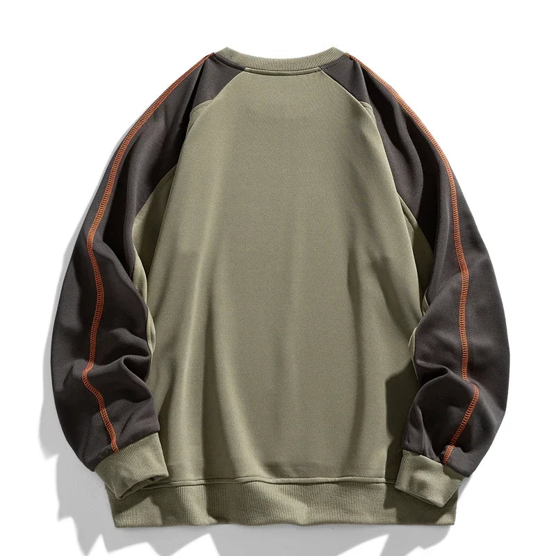 Unisex colourblock crew-neck sweatshirt with contrast long sleeves and orange seam detailing