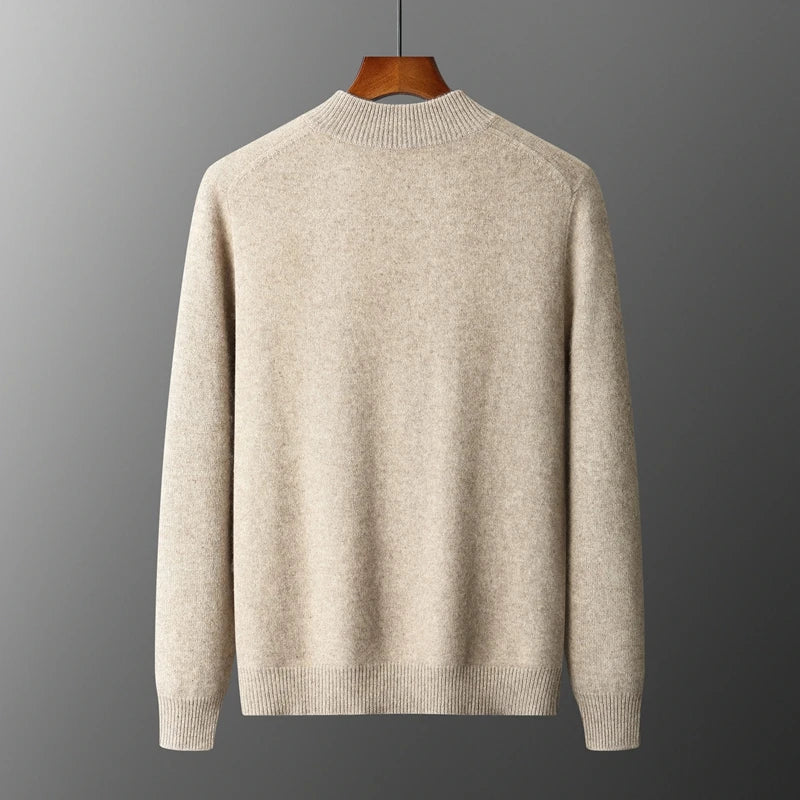 Men's long-sleeve zip-up cardigan with ribbed mock neck and trims