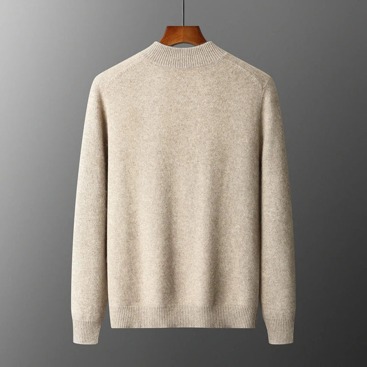 Men's long-sleeve zip-up cardigan with ribbed mock neck and trims