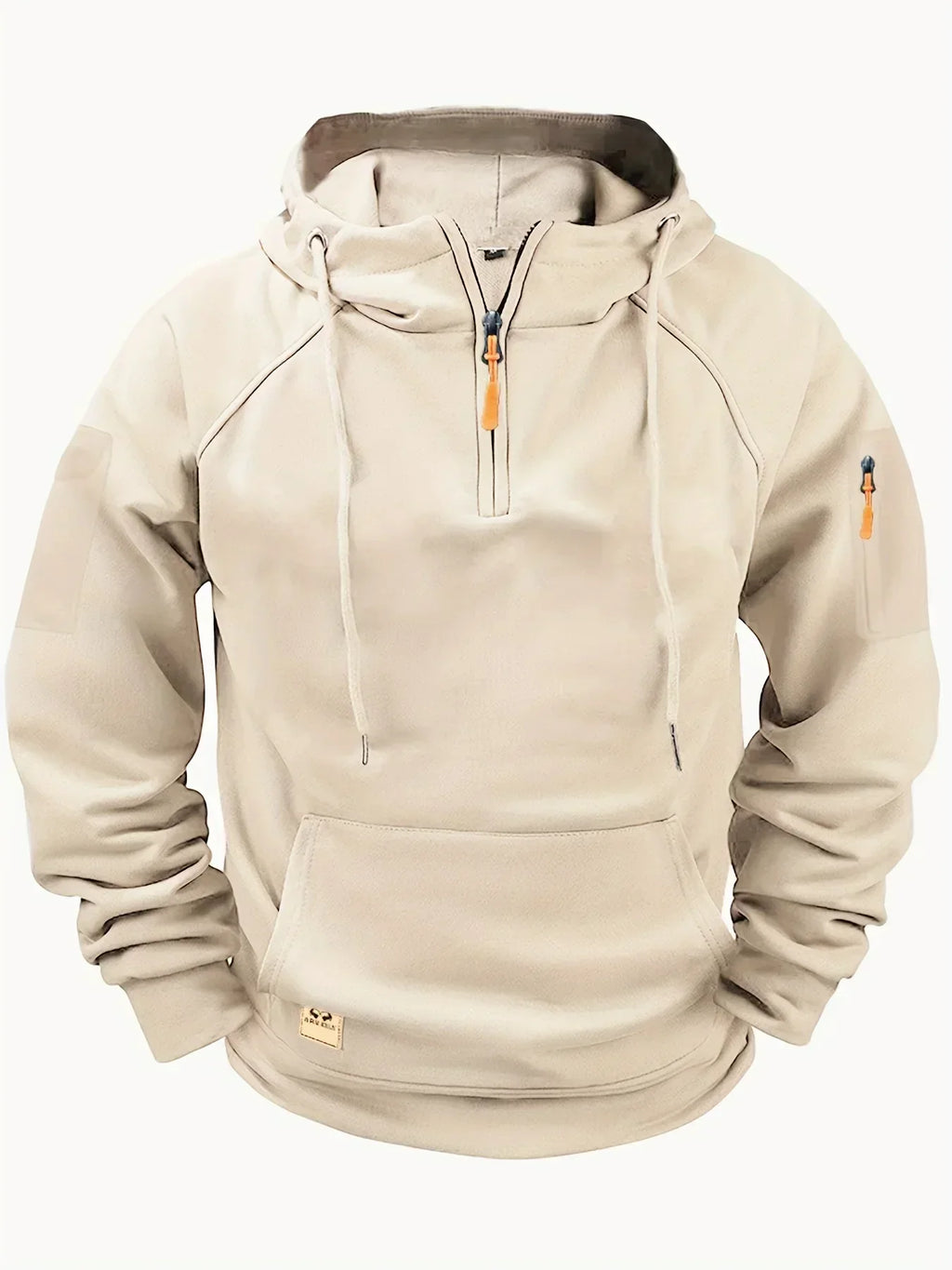 Men's solid hooded zip hoodie with drawstrings, long sleeves and front pouch pocket