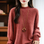 Women's fuzzy crew neck sweater with long sleeves