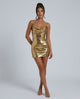 Women's Gold Sequin Backless Slip Mini Dress