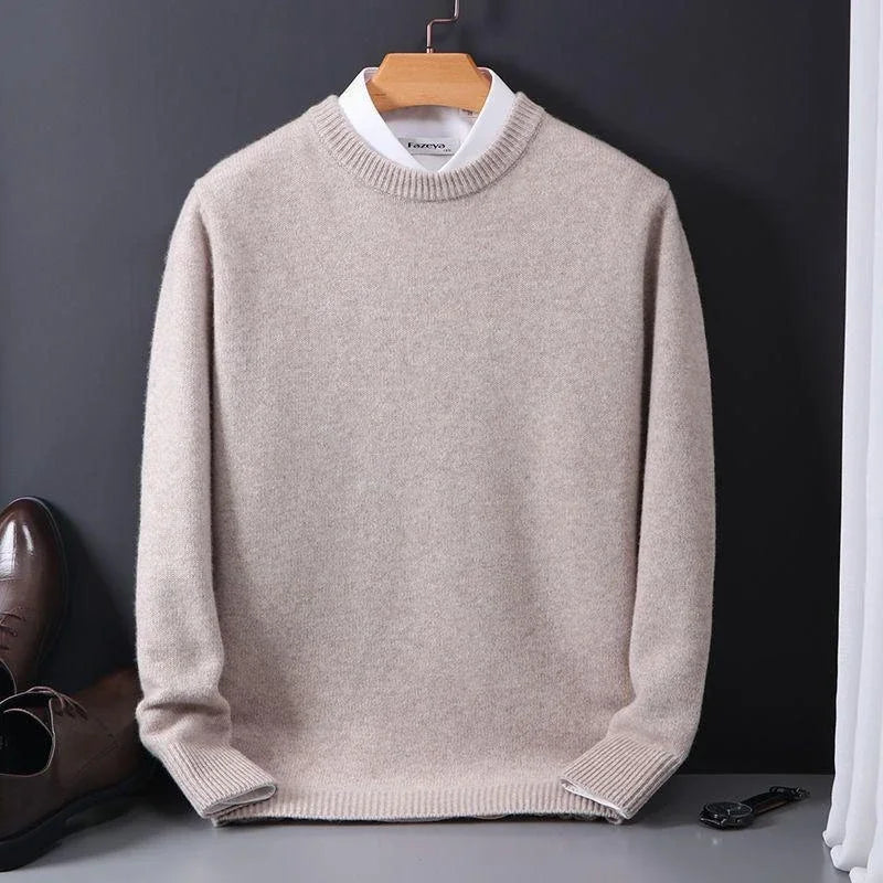 Men's long sleeve crew neck sweater with ribbed trims