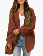 Women's oversized open front knit cardigan with long sleeves