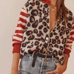 Women's leopard pattern cardigan with long sleeves and button front