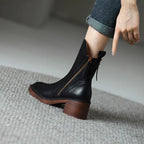 Women's ankle boots with side zipper and block heel