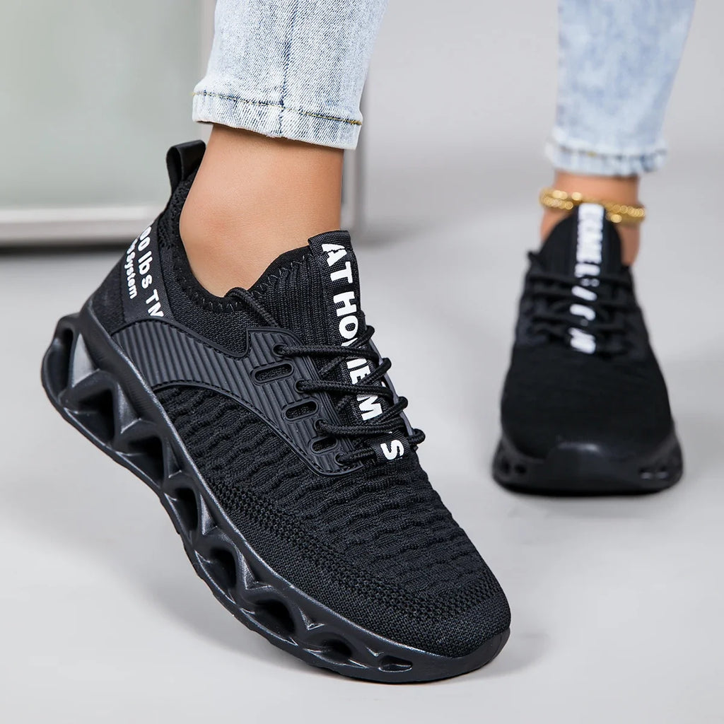 Women's textured knit lace-up sneakers with sculpted sole