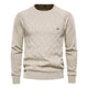 Men's argyle knit crew neck sweater with long sleeves and ribbed trims