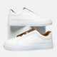 Men's low-top lace-up sneakers with panelled upper and flat white sole