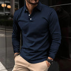 Men's long sleeve polo shirt with collar and button placket