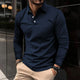 Men's long sleeve polo shirt with collar and button placket