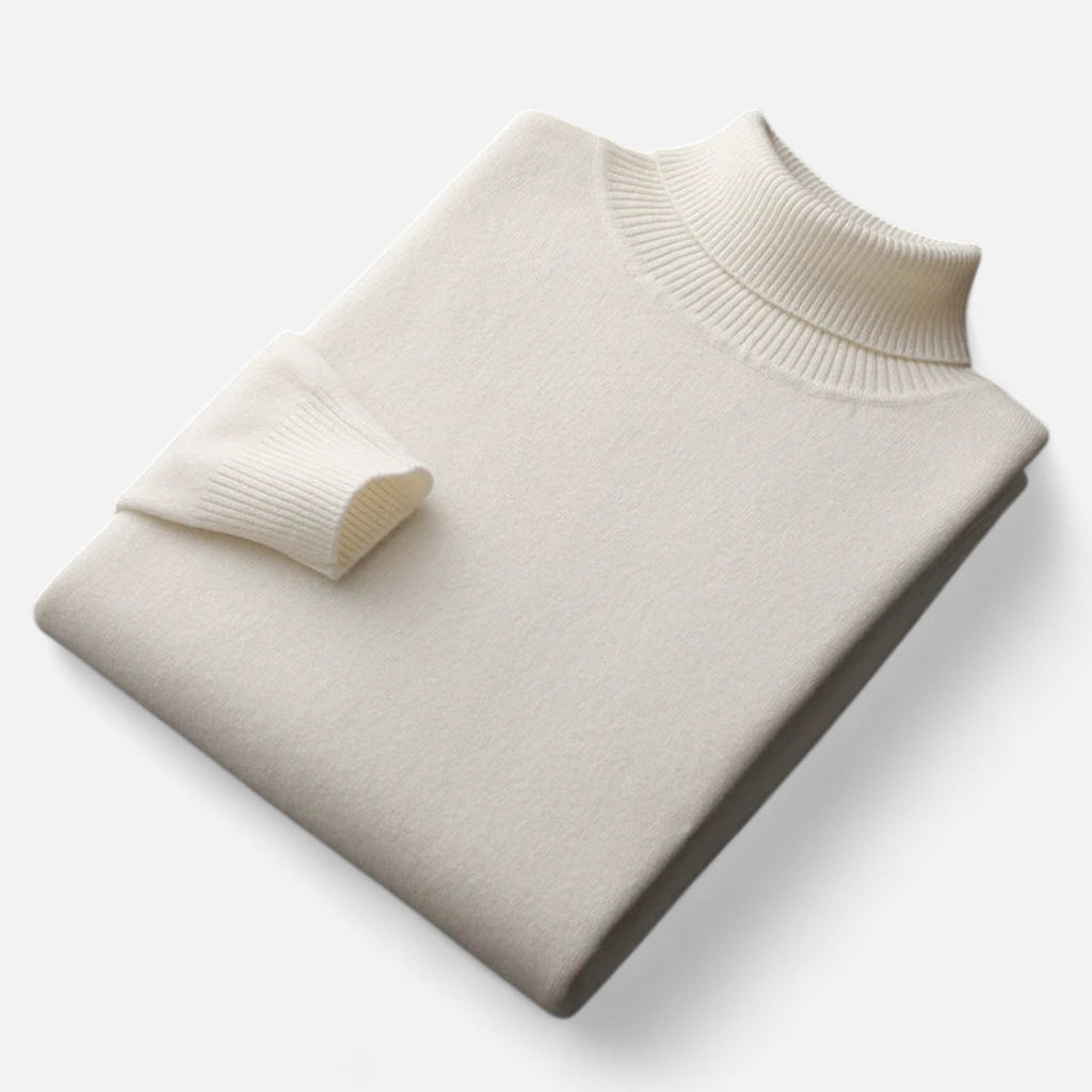 Plain men's roll neck sweater with ribbed trims