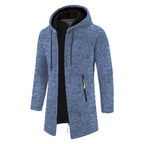 Men's long textured hooded jacket with full zip fastening and zipped pockets