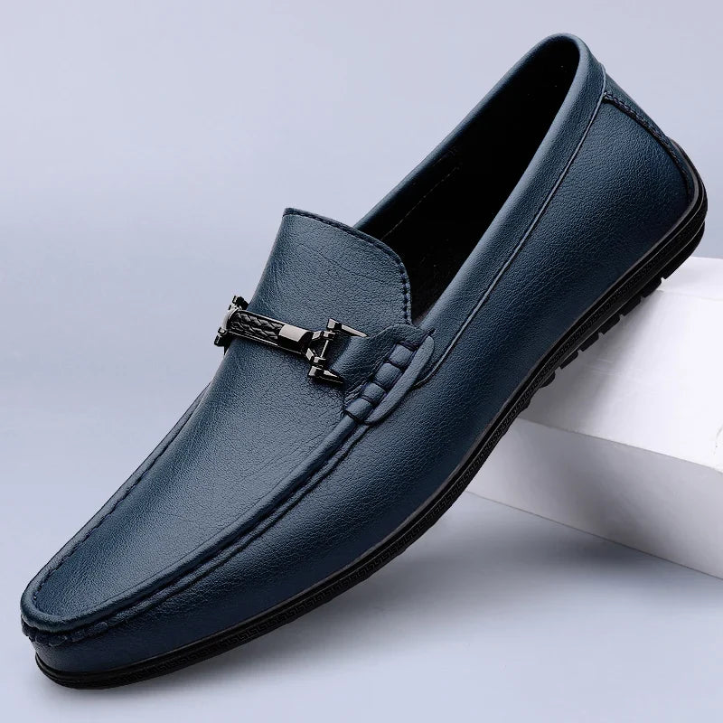 Slip-on loafers with square toes and metal bit detail