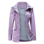Women's hooded long-sleeved trench coat with zip front and pockets