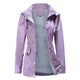 Women's hooded long-sleeved trench coat with zip front and pockets