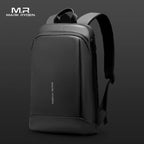 Black slim laptop backpack for men with padded straps and front pocket