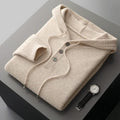 Men's plain knitted hoodie with drawstring hood and button placket