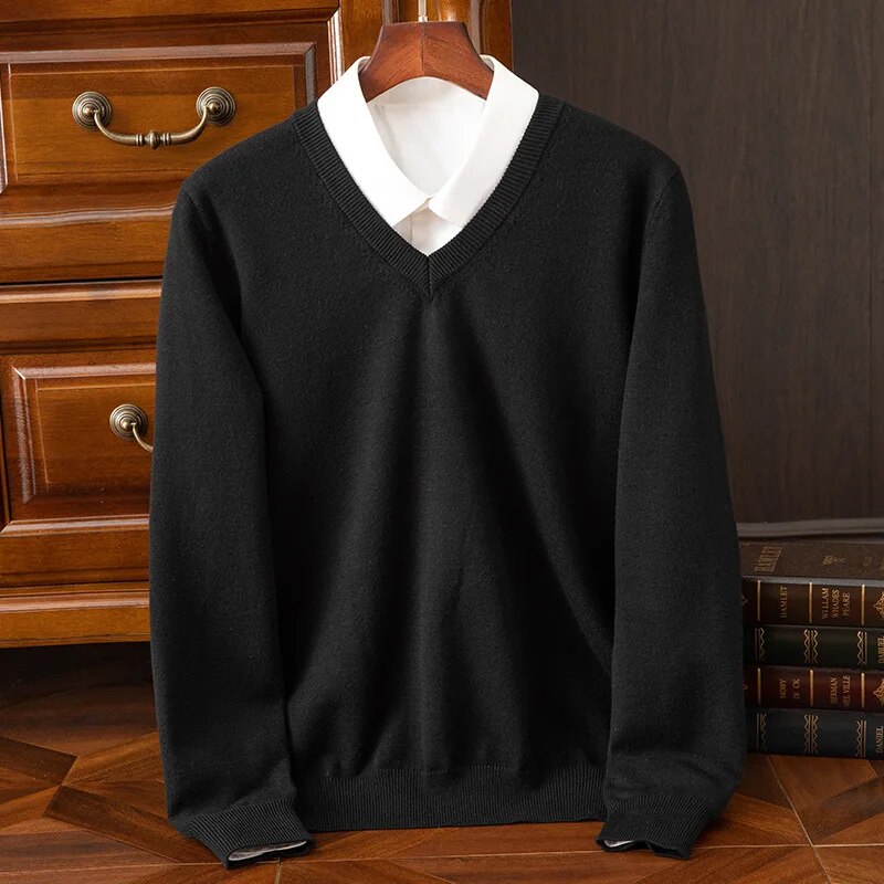 Unisex long-sleeve V-neck jumper with ribbed trims