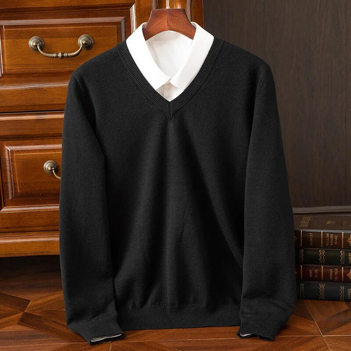 Unisex long-sleeve V-neck jumper with ribbed trims