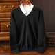 Unisex long-sleeve V-neck jumper with ribbed trims