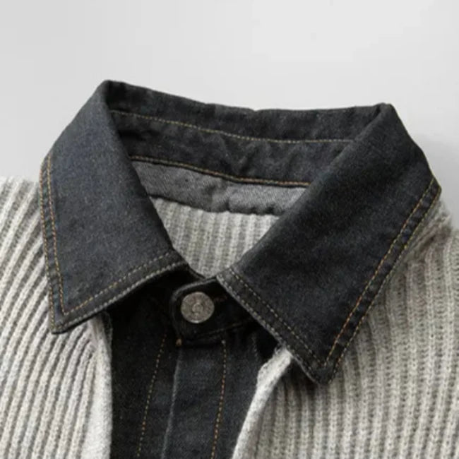 Men's ribbed button front jacket with shirt collar and patch pockets