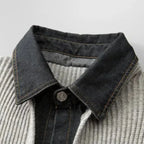 Men's ribbed button front jacket with shirt collar and patch pockets