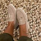 Women's pointed toe loafers with strap and flat sole