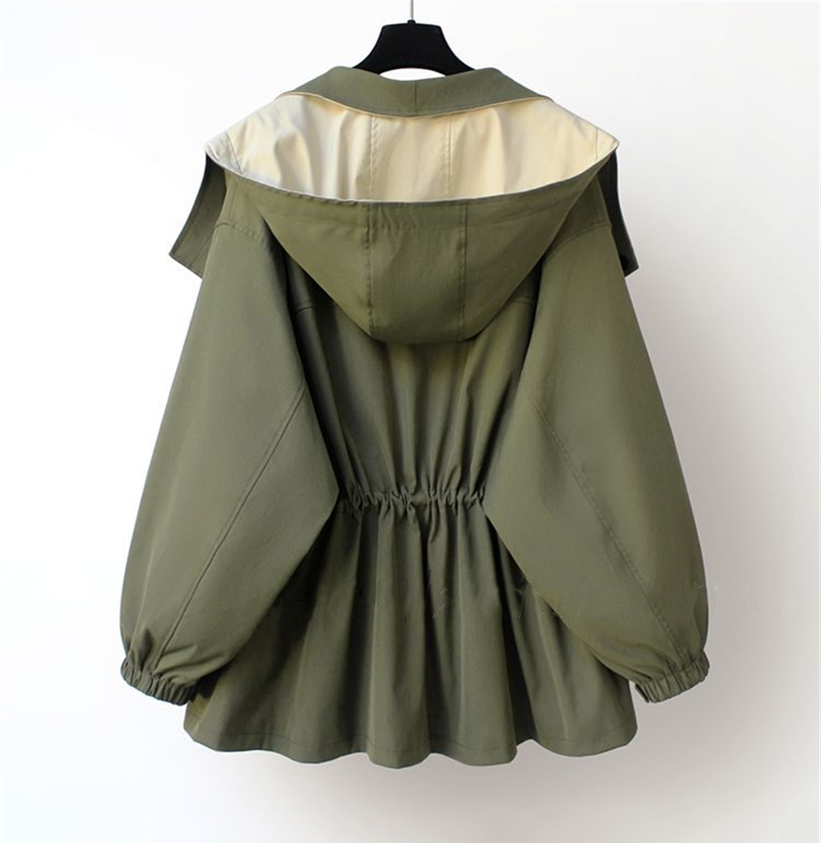 Women's hooded windbreaker jacket with contrast panels and drawstrings