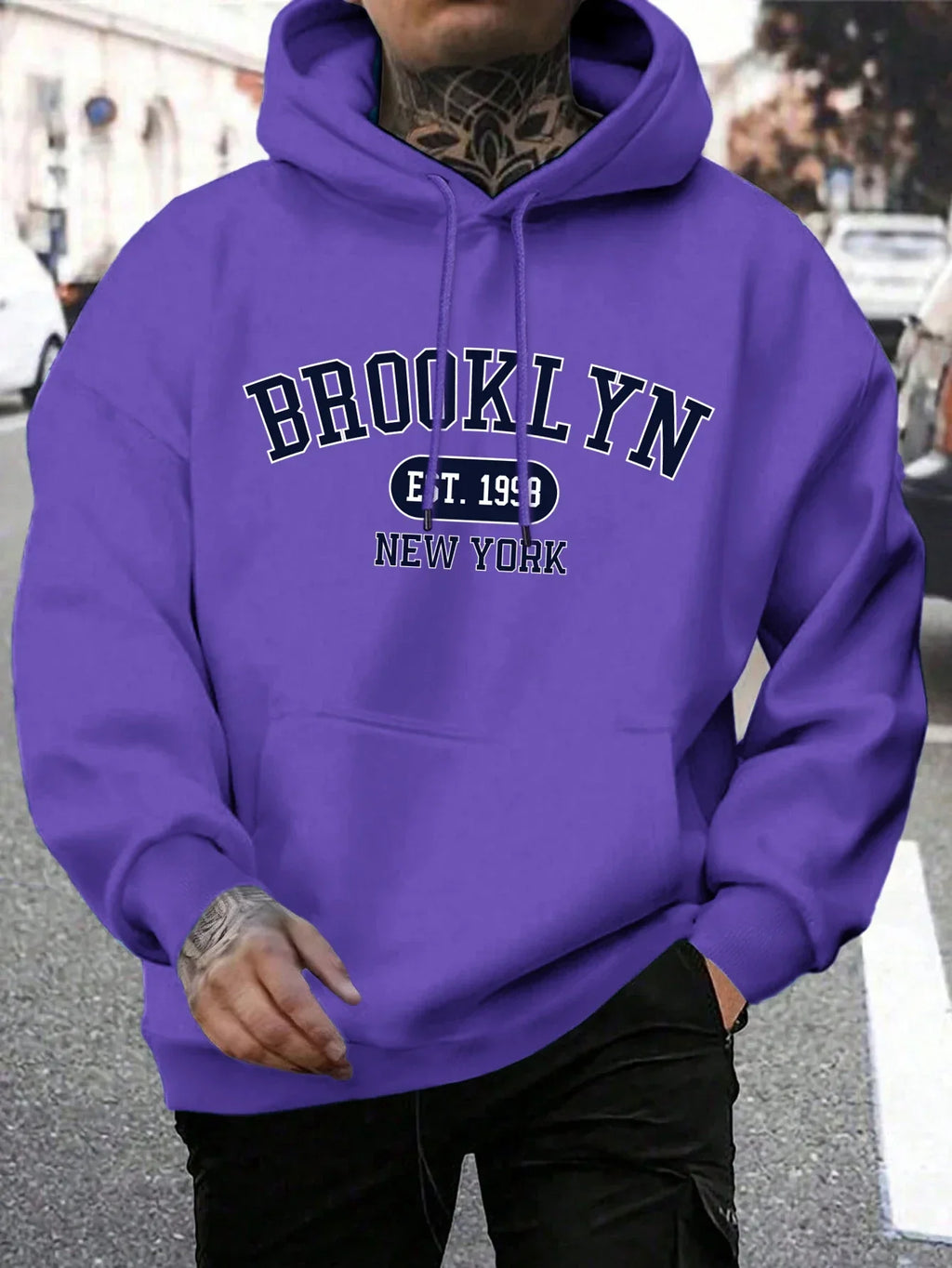 Men's long-sleeve graphic hoodie with drawstring hood and kangaroo pocket