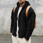 Men's textured hooded zip jacket with long sleeves and sleeve pocket