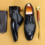 Men's brogue Oxford shoes with wingtip perforations and checked panels