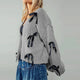 Women's knitted cardigan with ribbon bow ties and long sleeves