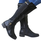 Women's knee-high boots with low block heels and side zips