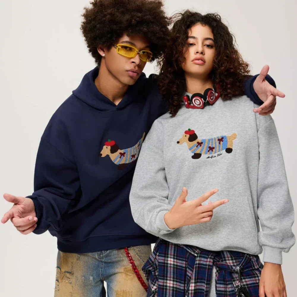 Women's hoodie with dog graphic and kangaroo pocket