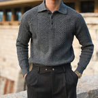 Men's cable knit polo sweater with long sleeves