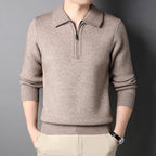 Men's plain quarter zip sweater with knitted collar and ribbed trims