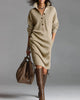 Women's ribbed collared button-front midi dress