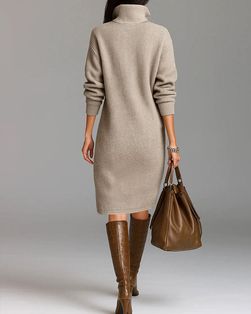 Women's ribbed collared button-front midi dress