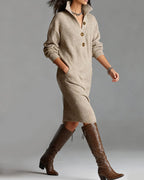Women's ribbed collared button-front midi dress