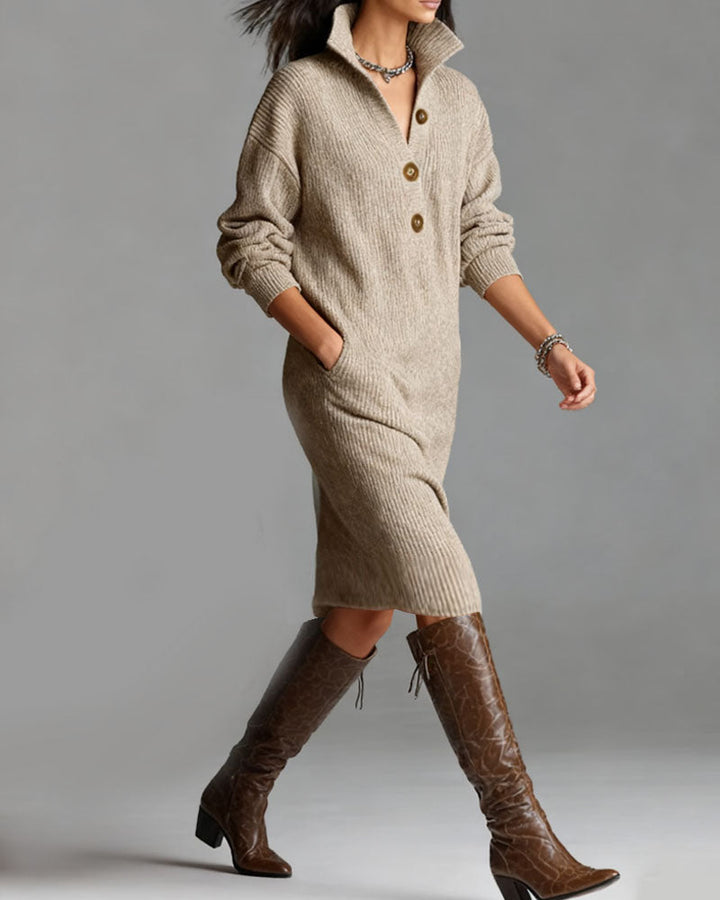 Women's ribbed collared button-front midi dress
