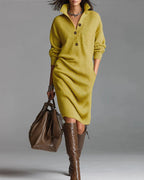 Women's ribbed collared button-front midi dress